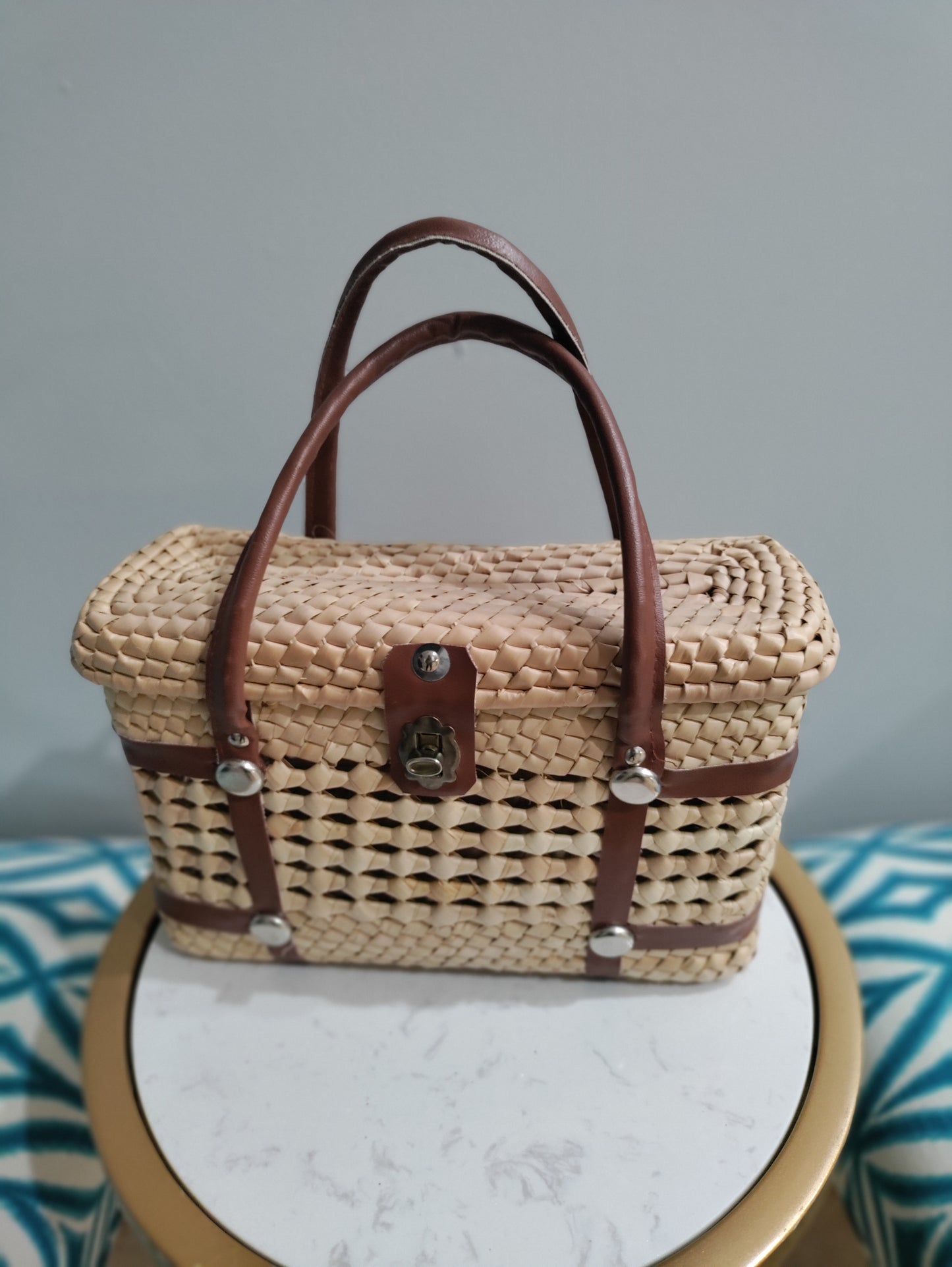 Wicker basket purse handbag