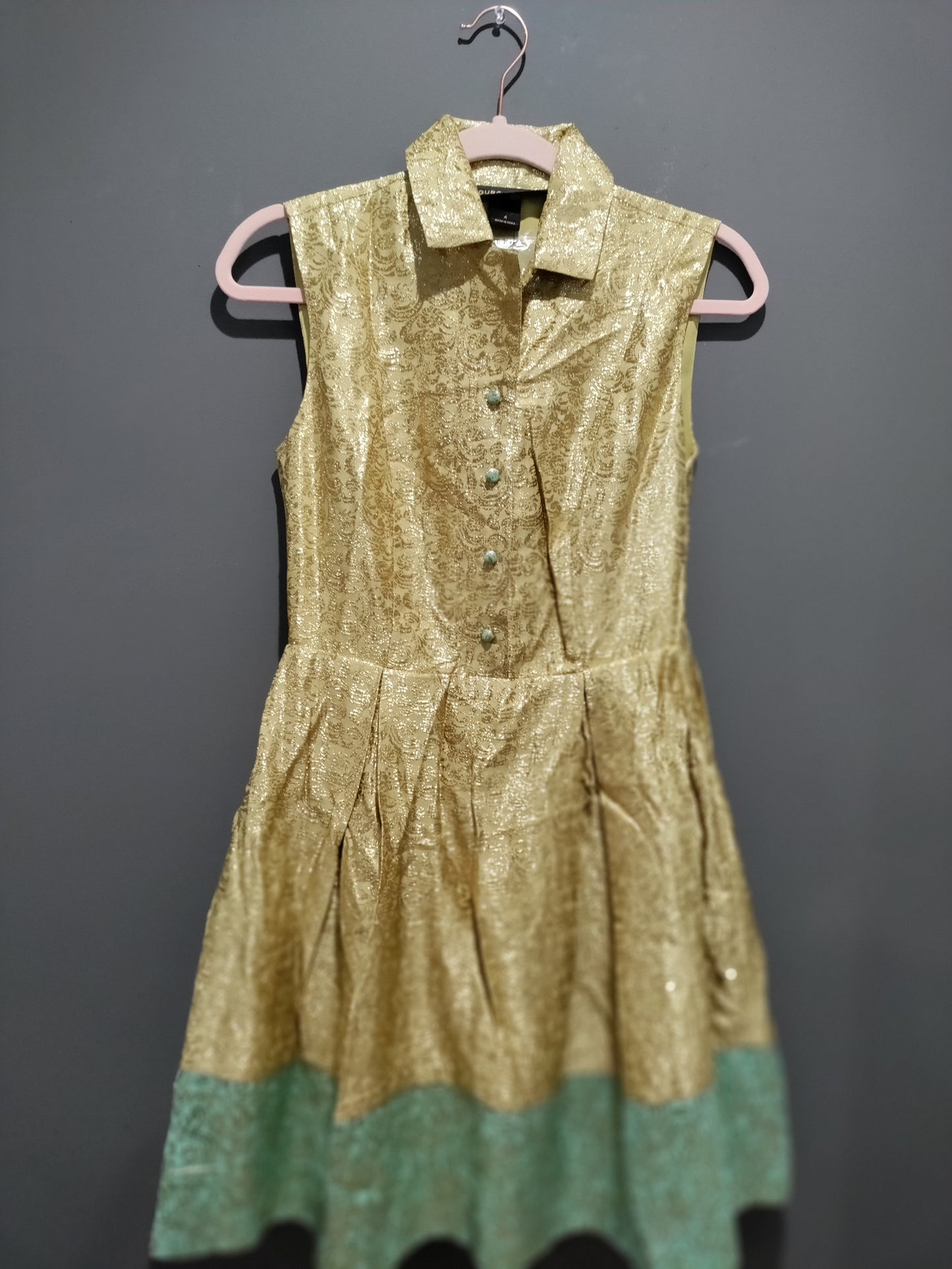 Metallic Gold and green mini dress