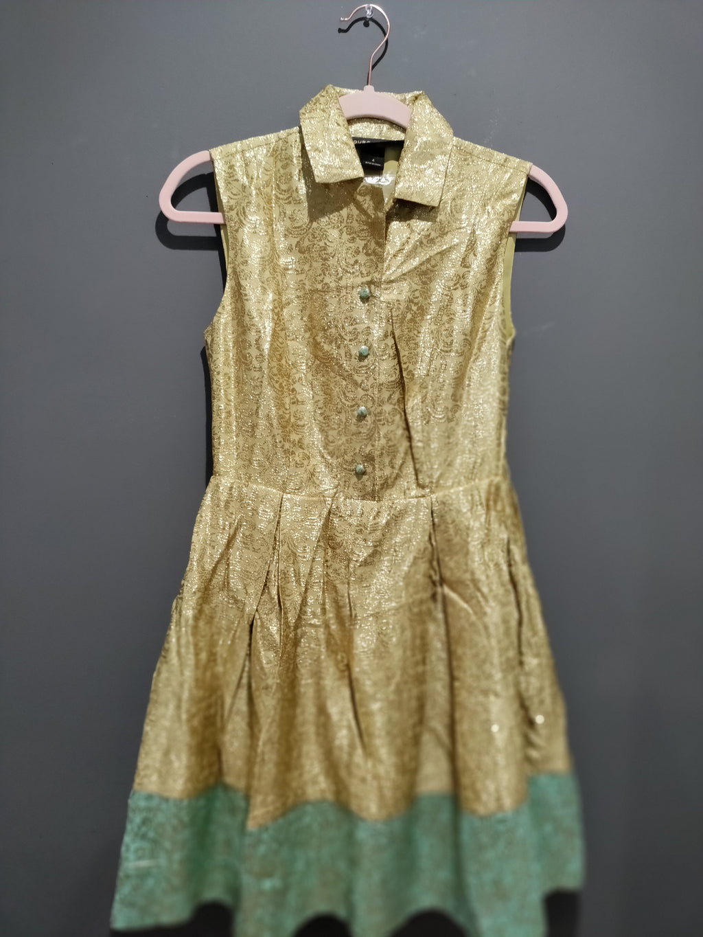 Metallic Gold and green mini dress
