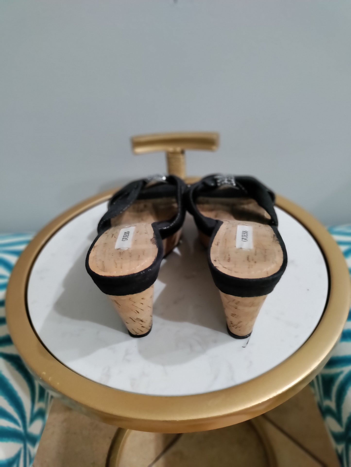Guess cork black mule heels