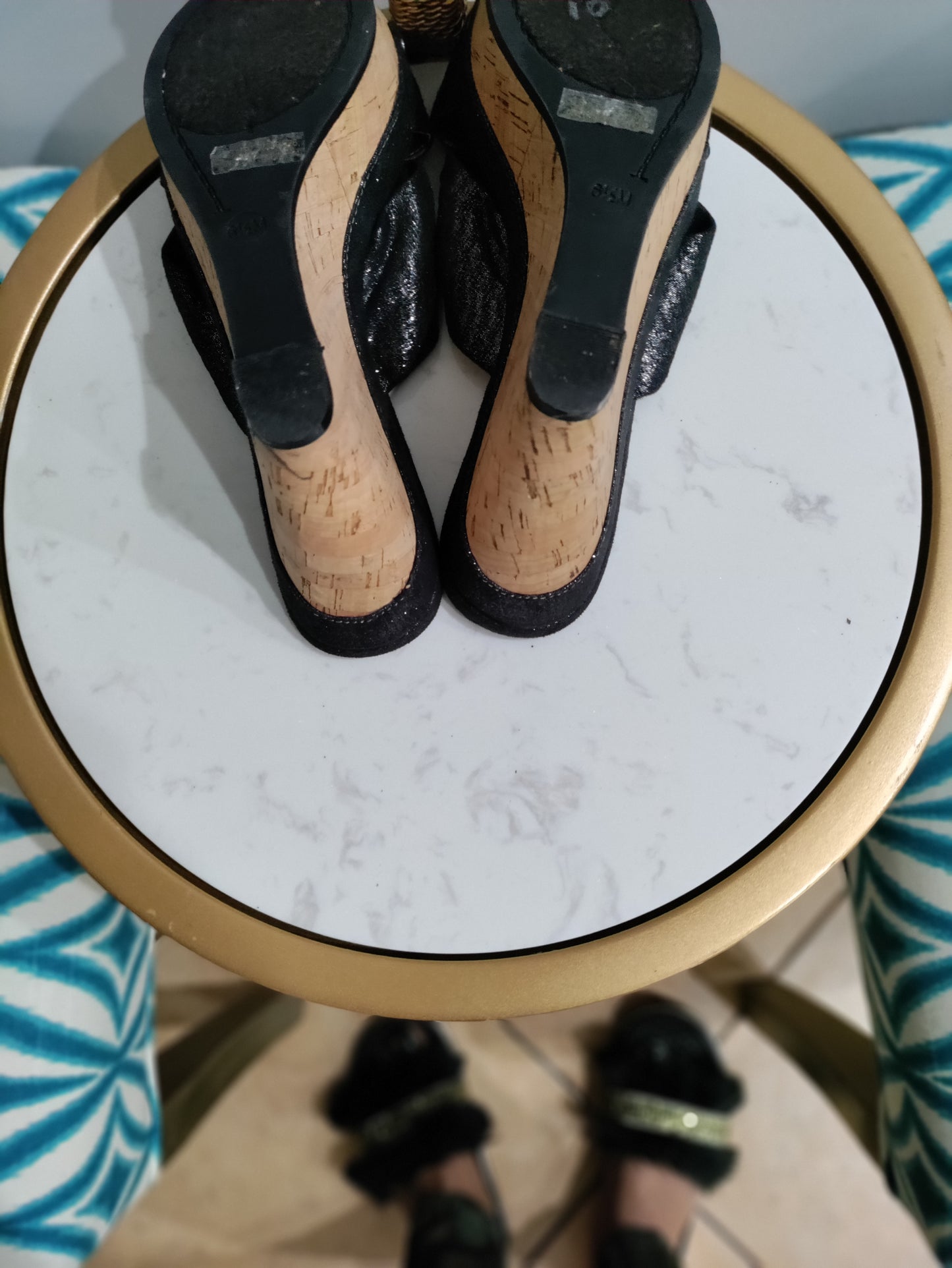 Guess cork black mule heels