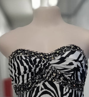 Zebra print strapless evening gown