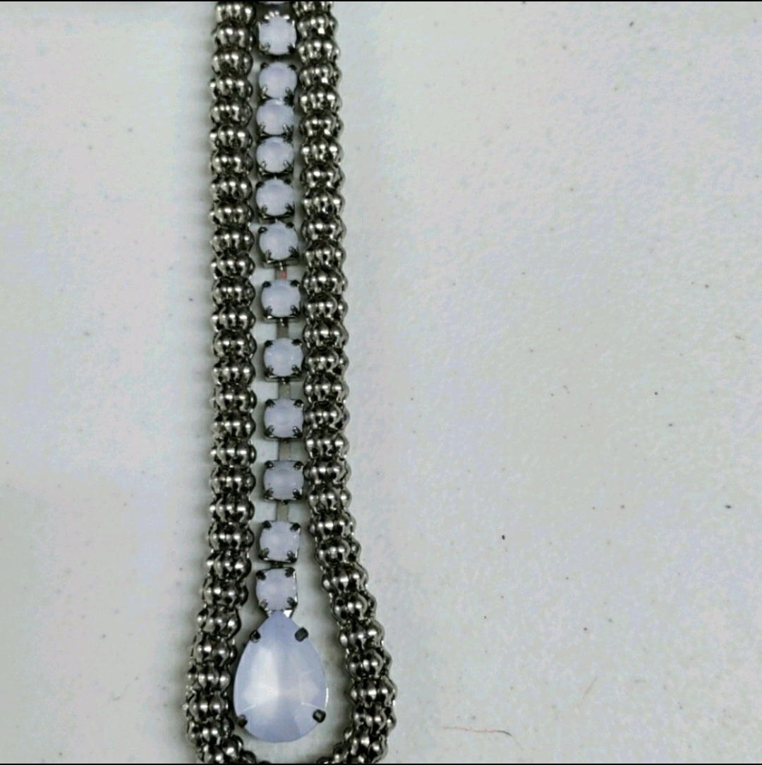 Silver long neck fabric necklace